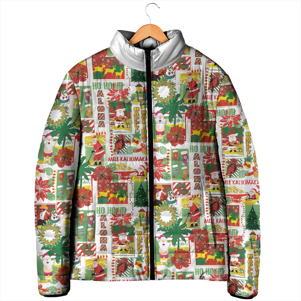 Hawaiian Santa Christmas Pattern Padded Jacket White Version - Wonder Print Shop