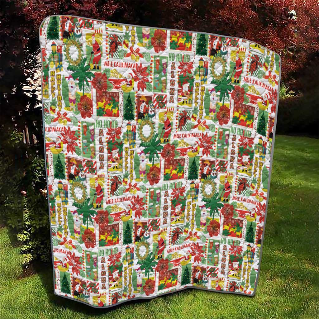 Hawaiian Santa Christmas Pattern Quilt White Version - Wonder Print Shop