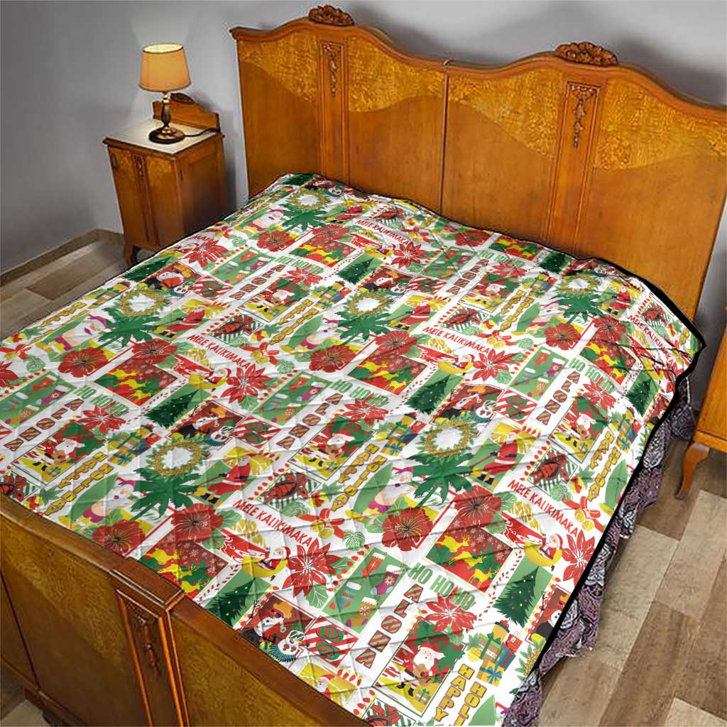 Hawaiian Santa Christmas Pattern Quilt White Version - Wonder Print Shop