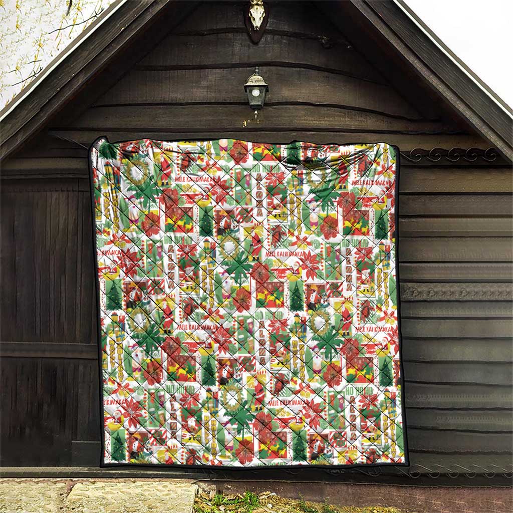 Hawaiian Santa Christmas Pattern Quilt White Version - Wonder Print Shop
