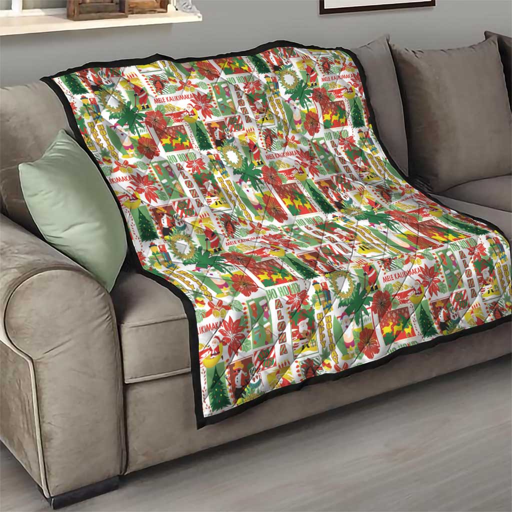 Hawaiian Santa Christmas Pattern Quilt White Version - Wonder Print Shop