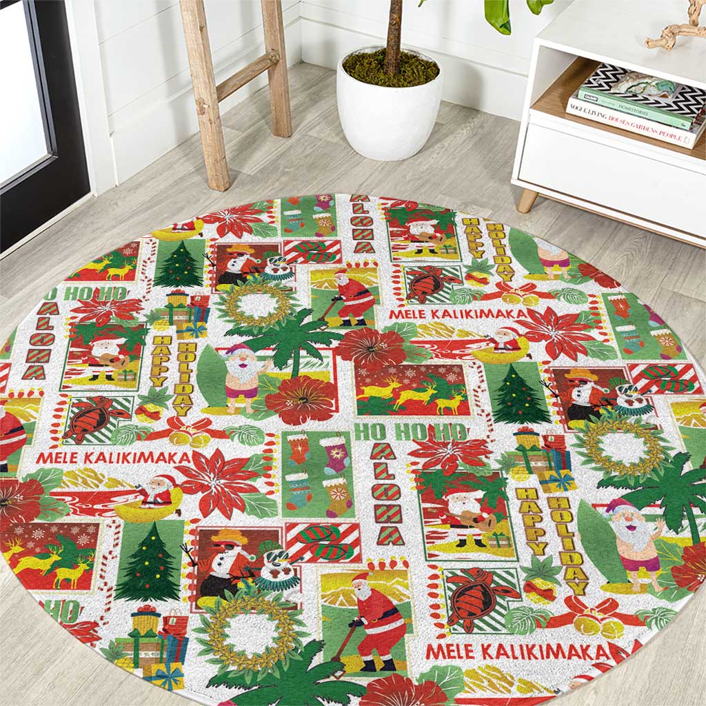 Hawaiian Santa Christmas Pattern Round Carpet White Version - Wonder Print Shop