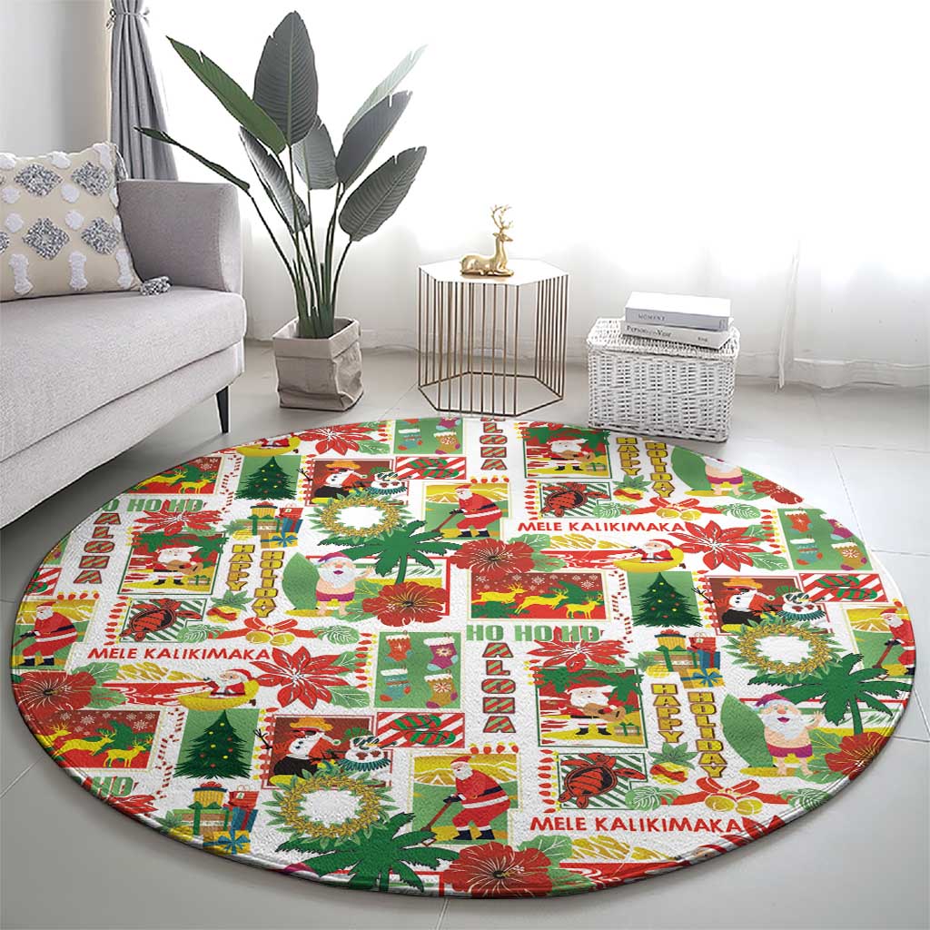 Hawaiian Santa Christmas Pattern Round Carpet White Version - Wonder Print Shop