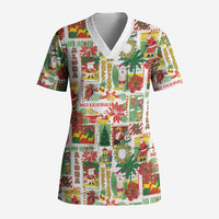 Hawaiian Santa Christmas Pattern Scrub Top White Version - Wonder Print Shop