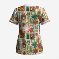 Hawaiian Santa Christmas Pattern Scrub Top White Version - Wonder Print Shop