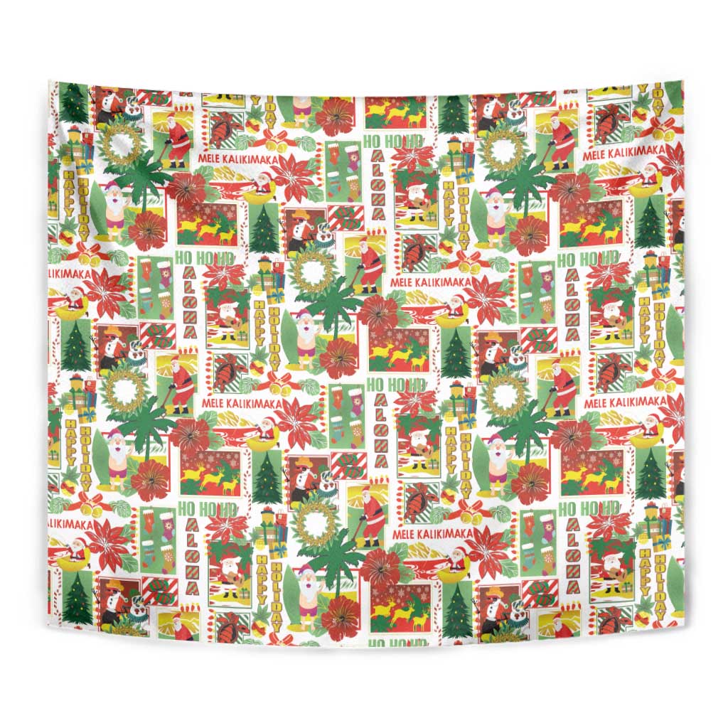 Hawaiian Santa Christmas Pattern Tapestry White Version - Wonder Print Shop