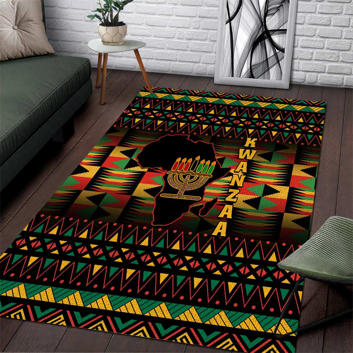 Kwanzaa Festival Area Rug Kinara Candles African Pattern - Wonder Print Shop