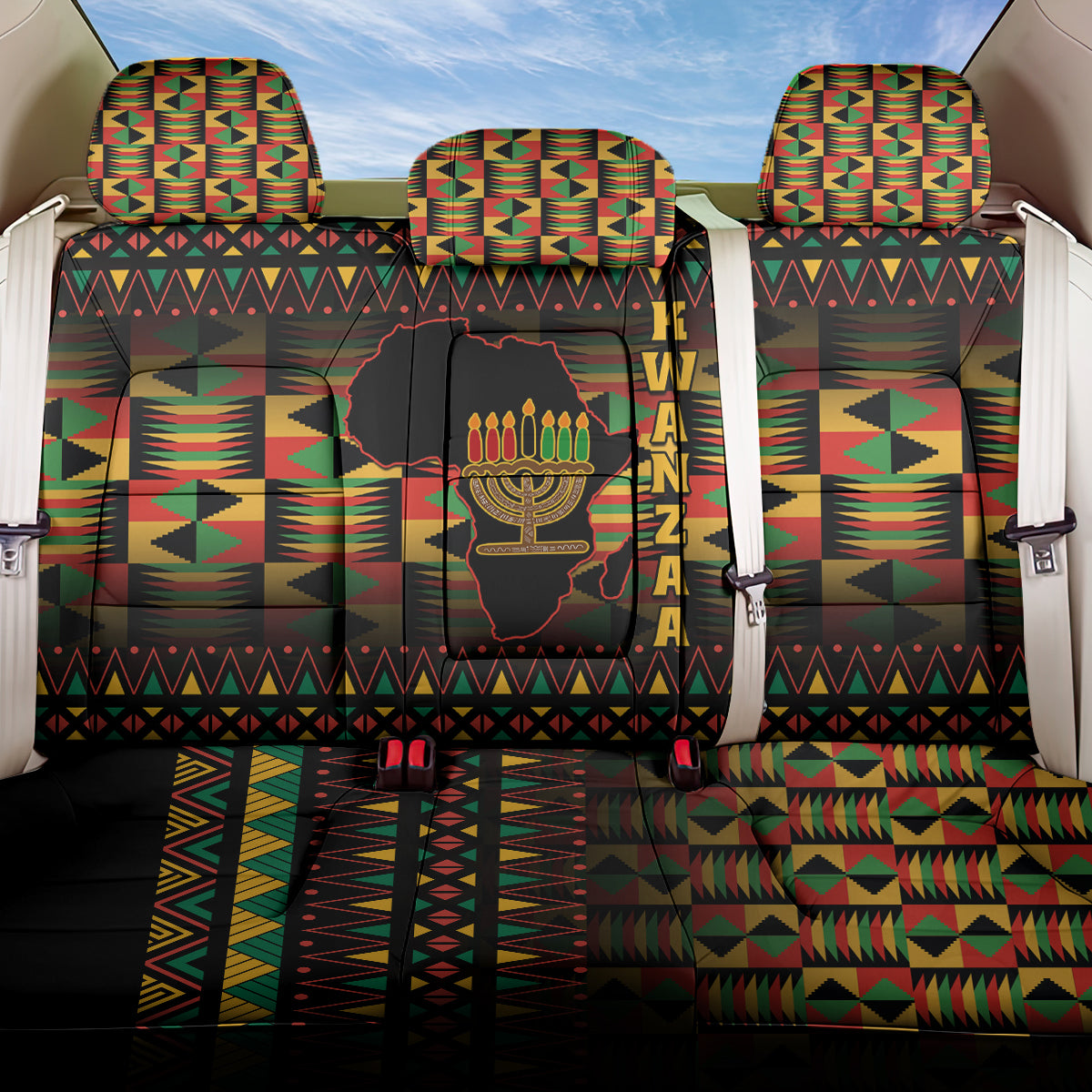 Kwanzaa Festival Back Car Seat Cover Kinara Candles African Pattern - Wonder Print Shop