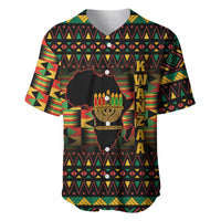 Black baseball jersey with African geometric pattern, short sleeves, button-up collar