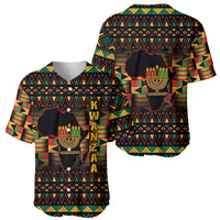 Black baseball jersey set with African geometric pattern and Kwanzaa menorah designs