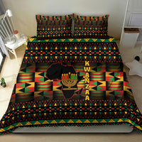Kwanzaa bedding set with two pillowcases, black base with geometric pattern and kinara candles