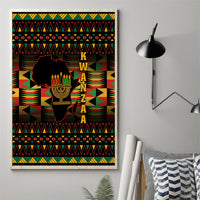 Framed canvas wall art featuring Kwanzaa kinara candles silhouette and African pattern