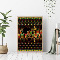 Kwanzaa festival framed canvas wall art showing kinara candles and African geometric design