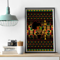 Framed canvas wall art with kinara candle illustration, African pattern border, and Kwanzaa letters