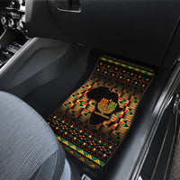 Black front car floor mat with colorful kinara candle African pattern