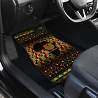 Black rear car floor mat with colorful kinara candle African pattern