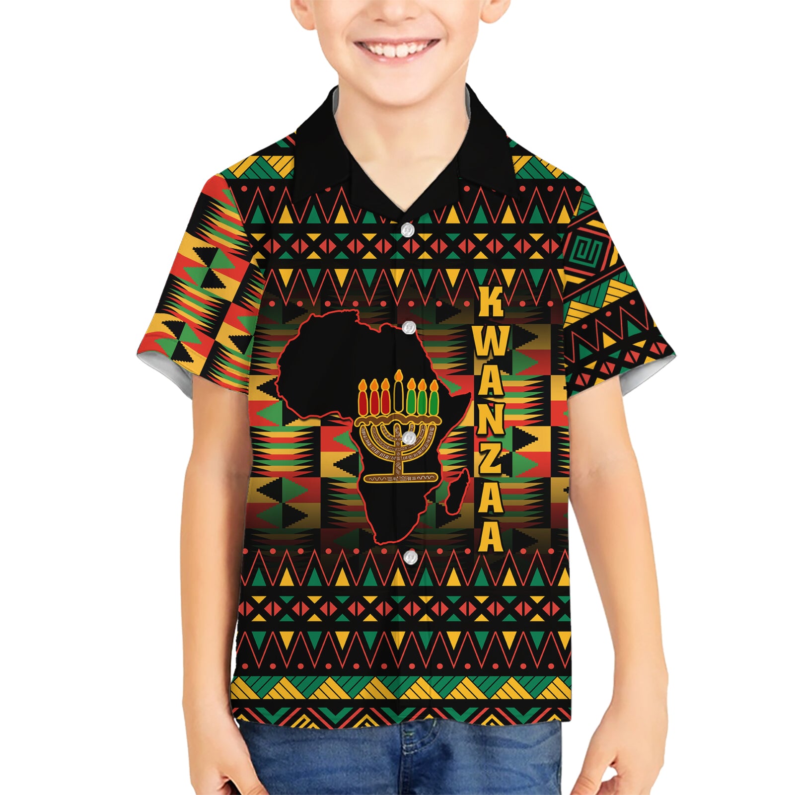 Kwanzaa Festival Kid Hawaiian Shirt Kinara Candles African Pattern - Wonder Print Shop