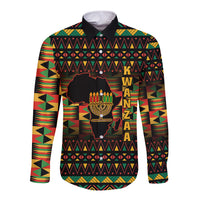 Unisex long-sleeve button shirt, black African pattern with candle holder and candles graphic