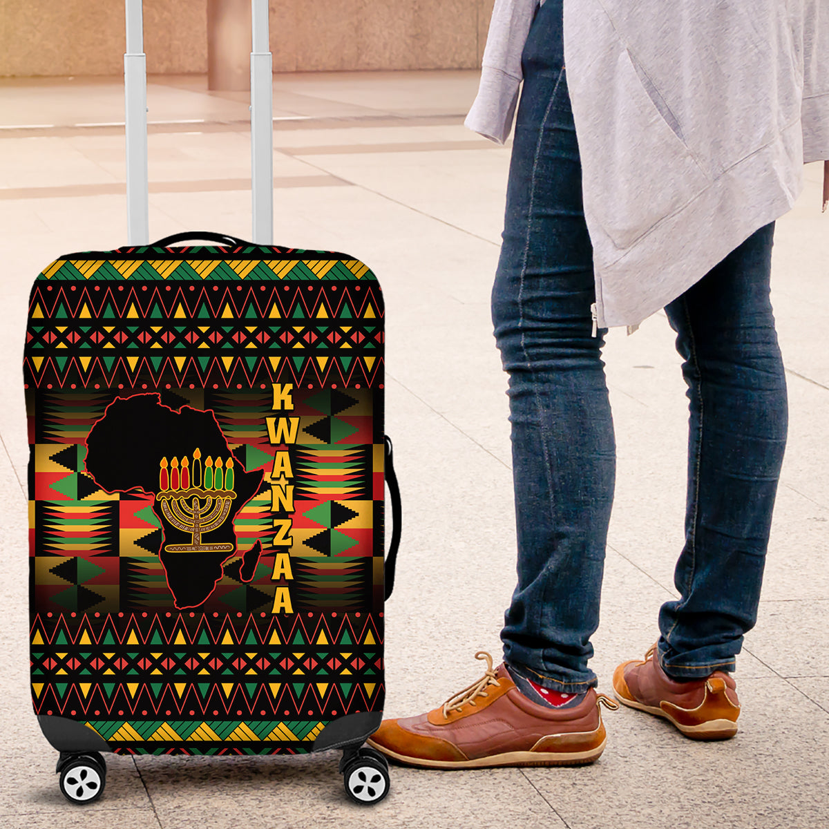 Kwanzaa Festival Luggage Cover Kinara Candles African Pattern - Wonder Print Shop