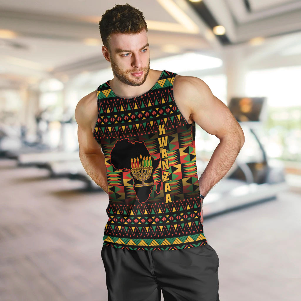 Kwanzaa Festival Men Tank Top Kinara Candles African Pattern - Wonder Print Shop