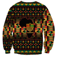 Unisex black sweatshirt with kinara candles centerpiece and bold African pattern border