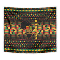 Kinara candle motif tapestry with K W A N Z A lettering and multicolor geometric border