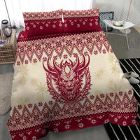 Red and cream duvet cover set with large Krampus devil face and winter motif border