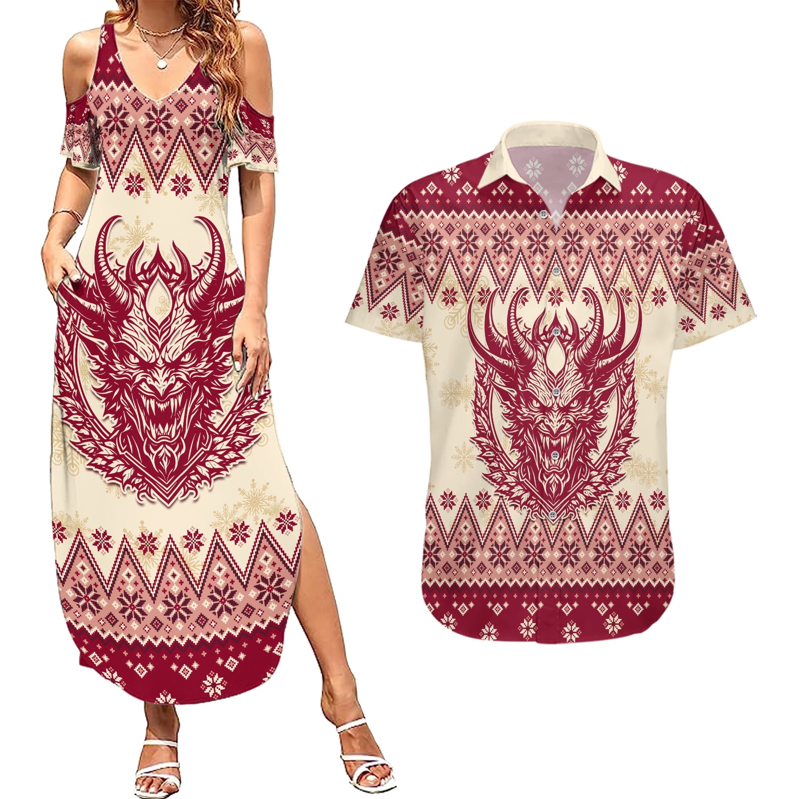 Austria Christmas Couples Matching Summer Maxi Dress and Hawaiian Shirt Krampus Xmas Pattern - Wonder Print Shop