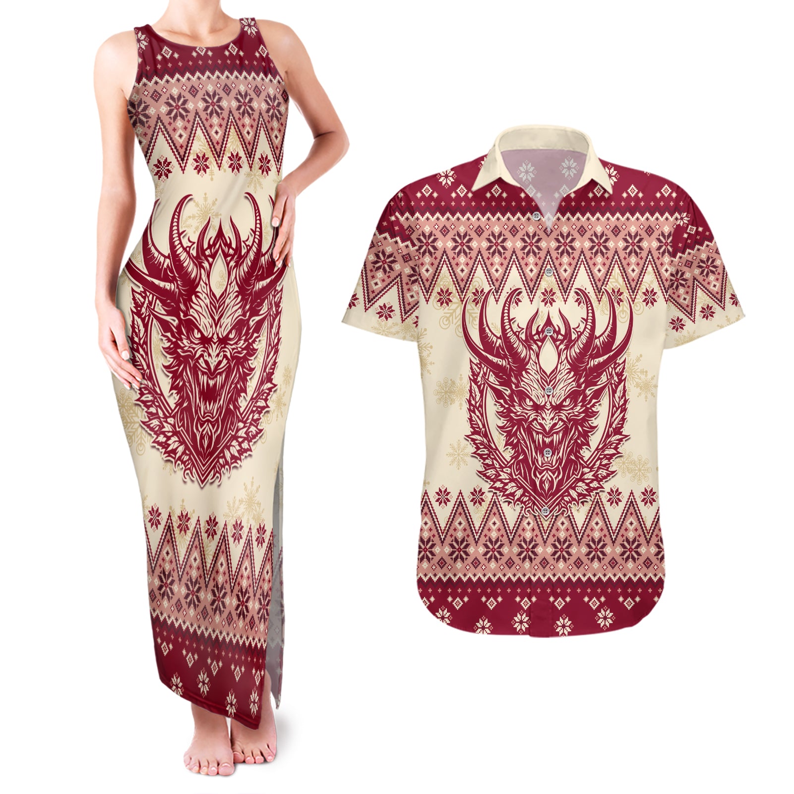 Austria Christmas Couples Matching Tank Maxi Dress and Hawaiian Shirt Krampus Xmas Pattern - Wonder Print Shop