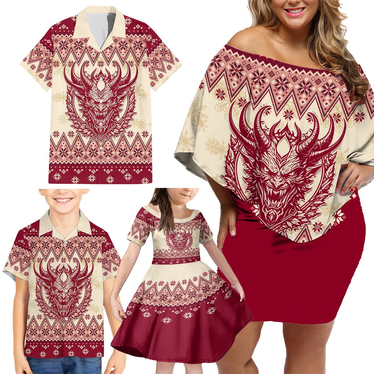 Austria Christmas Family Matching Off Shoulder Short Dress and Hawaiian Shirt Krampus Xmas Pattern - Wonder Print Shop