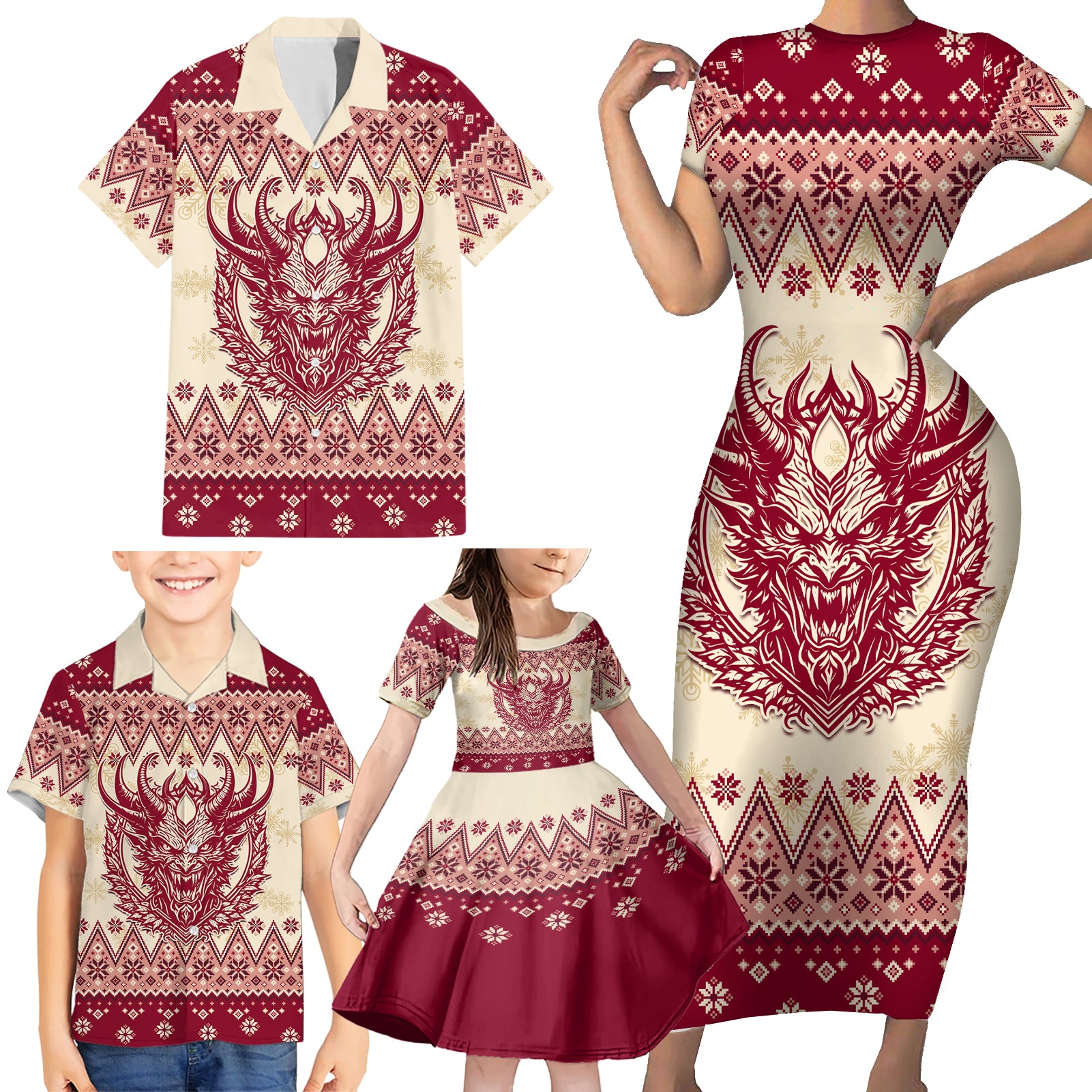 Austria Christmas Family Matching Short Sleeve Bodycon Dress and Hawaiian Shirt Krampus Xmas Pattern - Wonder Print Shop