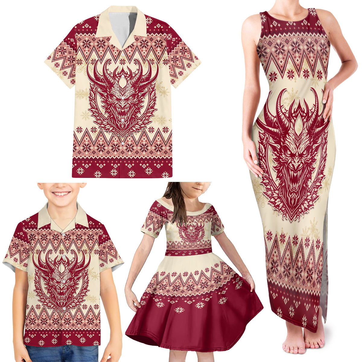 Austria Christmas Family Matching Tank Maxi Dress and Hawaiian Shirt Krampus Xmas Pattern - Wonder Print Shop