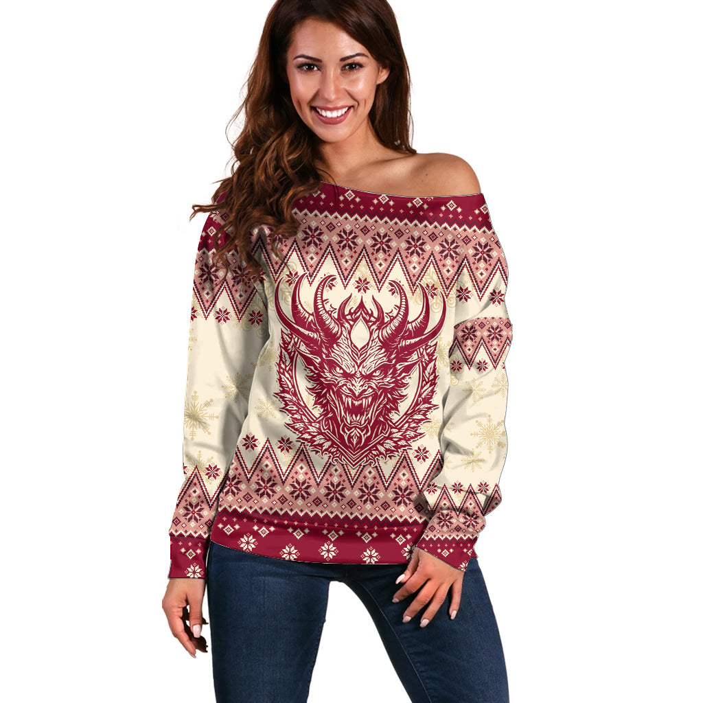 Austria Christmas Off Shoulder Sweater Krampus Xmas Pattern - Wonder Print Shop