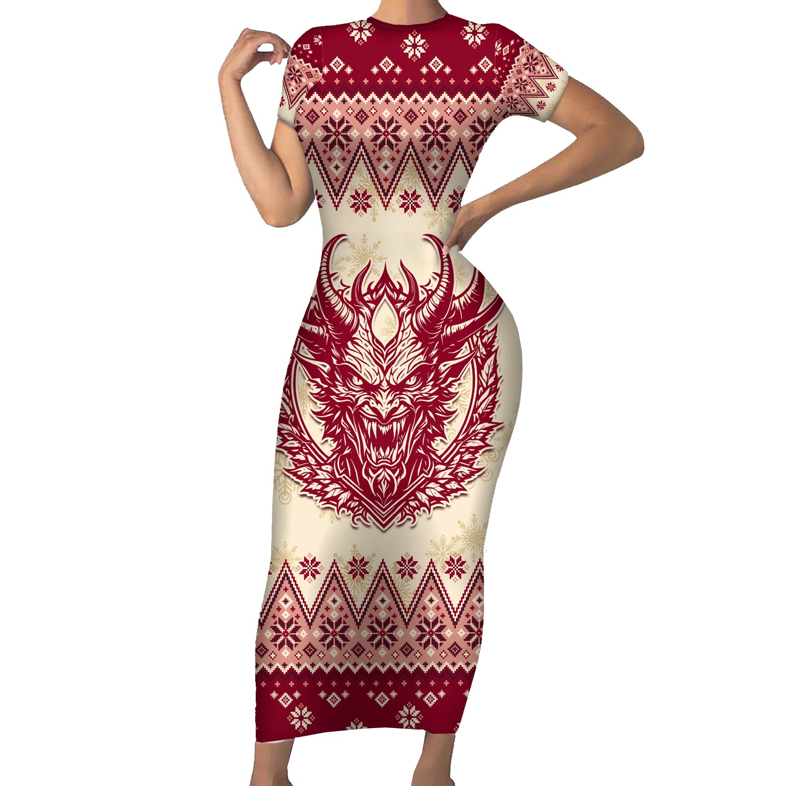 Austria Christmas Short Sleeve Bodycon Dress Krampus Xmas Pattern - Wonder Print Shop