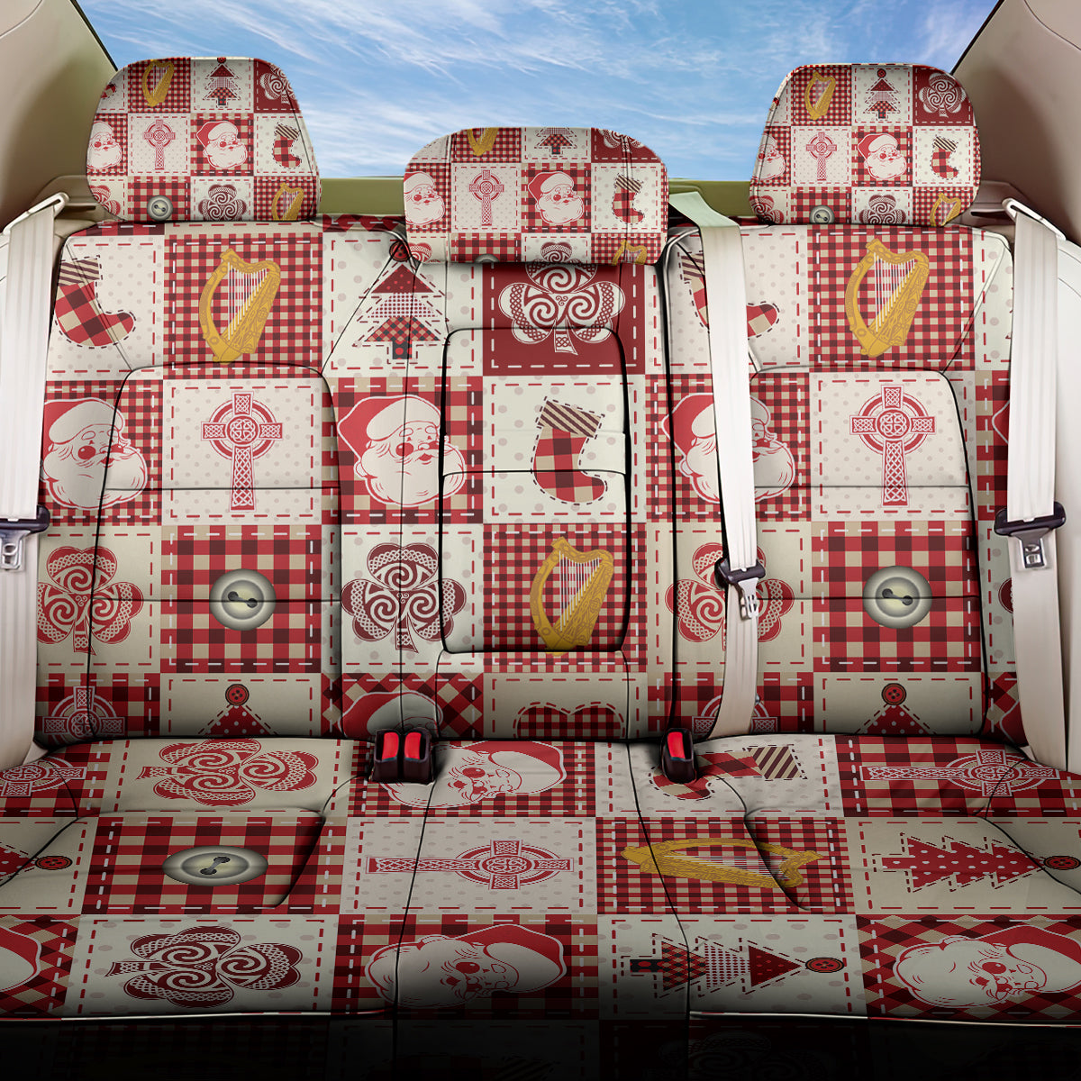 Ireland Christmas Back Car Seat Cover Irish Celtic Xmas Patchwork Style - Wonder Print Shop