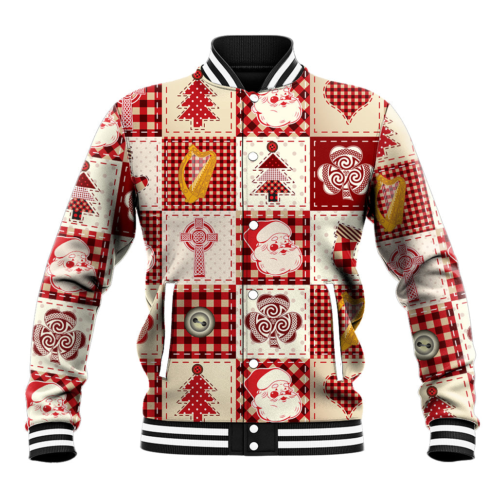 Ireland Christmas Baseball Jacket Irish Celtic Xmas Patchwork Style - Wonder Print Shop