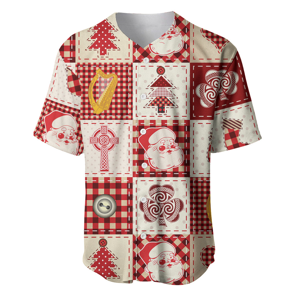 Ireland Christmas Baseball Jersey Irish Celtic Xmas Patchwork Style - Wonder Print Shop