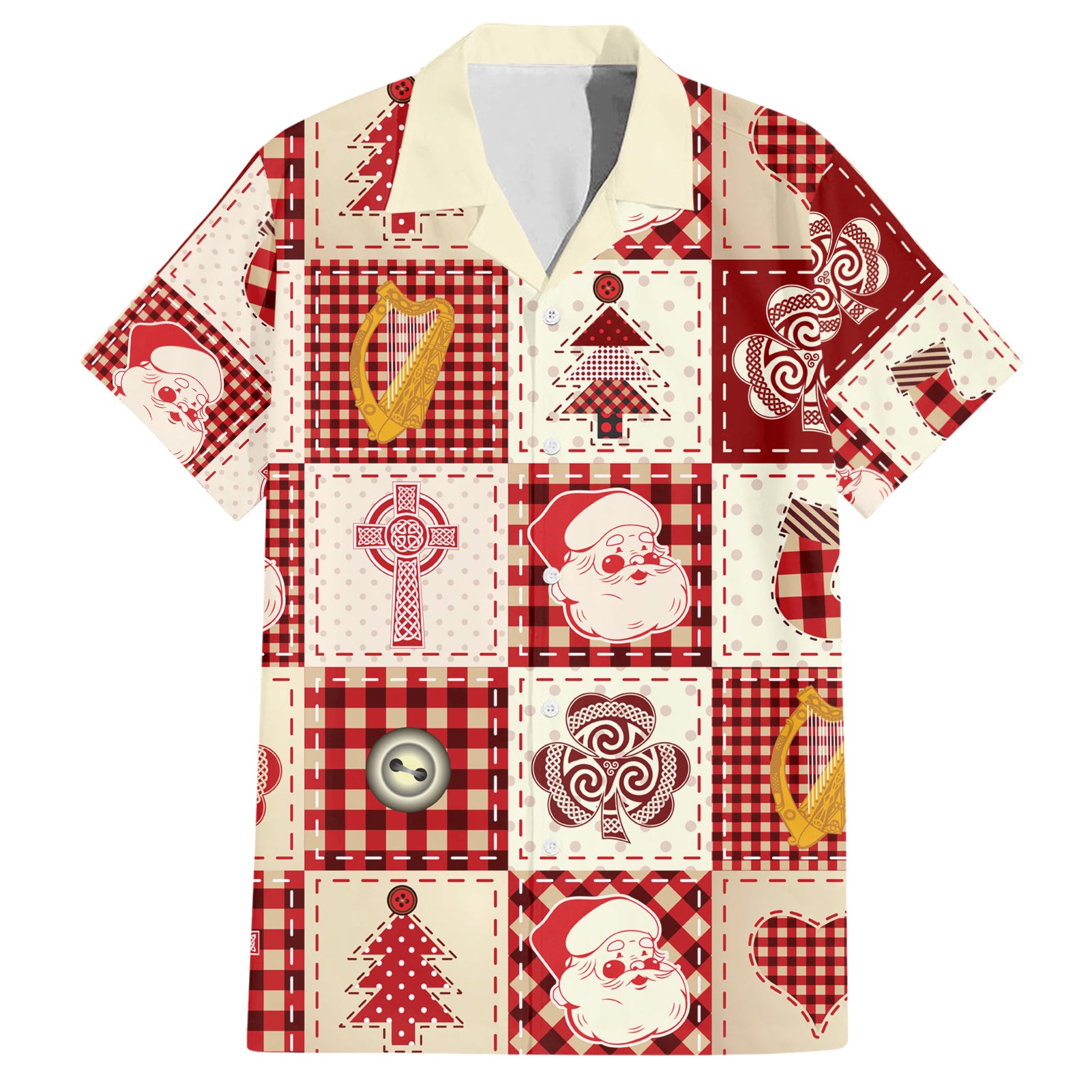 Ireland Christmas Hawaiian Shirt Irish Celtic Xmas Patchwork Style - Wonder Print Shop