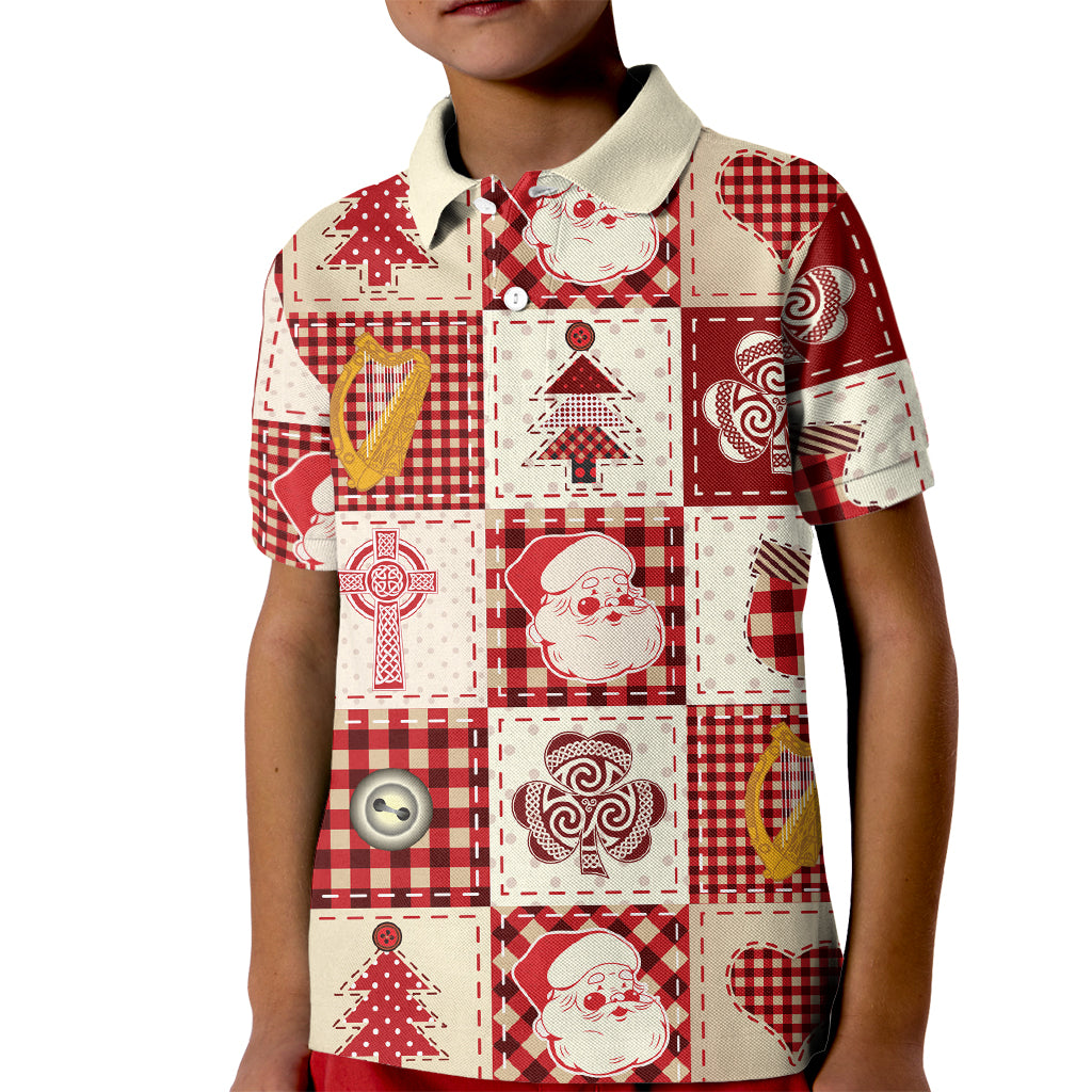 Ireland Christmas Kid Polo Shirt Irish Celtic Xmas Patchwork Style - Wonder Print Shop