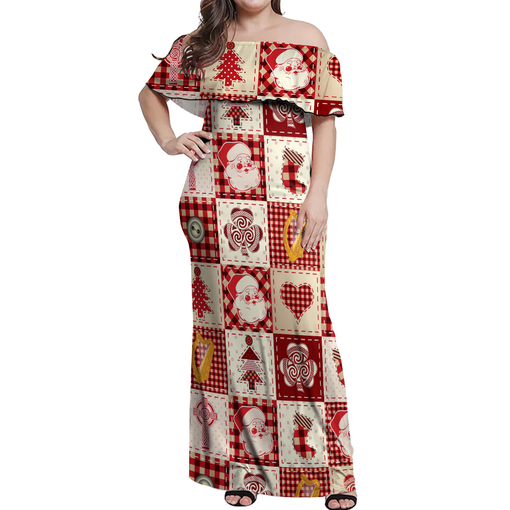 Ireland Christmas Off Shoulder Maxi Dress Irish Celtic Xmas Patchwork Style - Wonder Print Shop