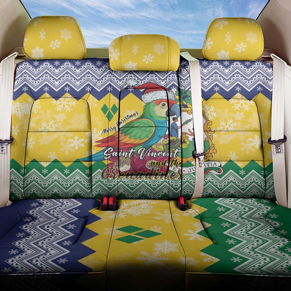 Saint Vincent and the Grenadines Christmas Back Car Seat Cover Santa Vincent Parrot - Wonder Print Shop