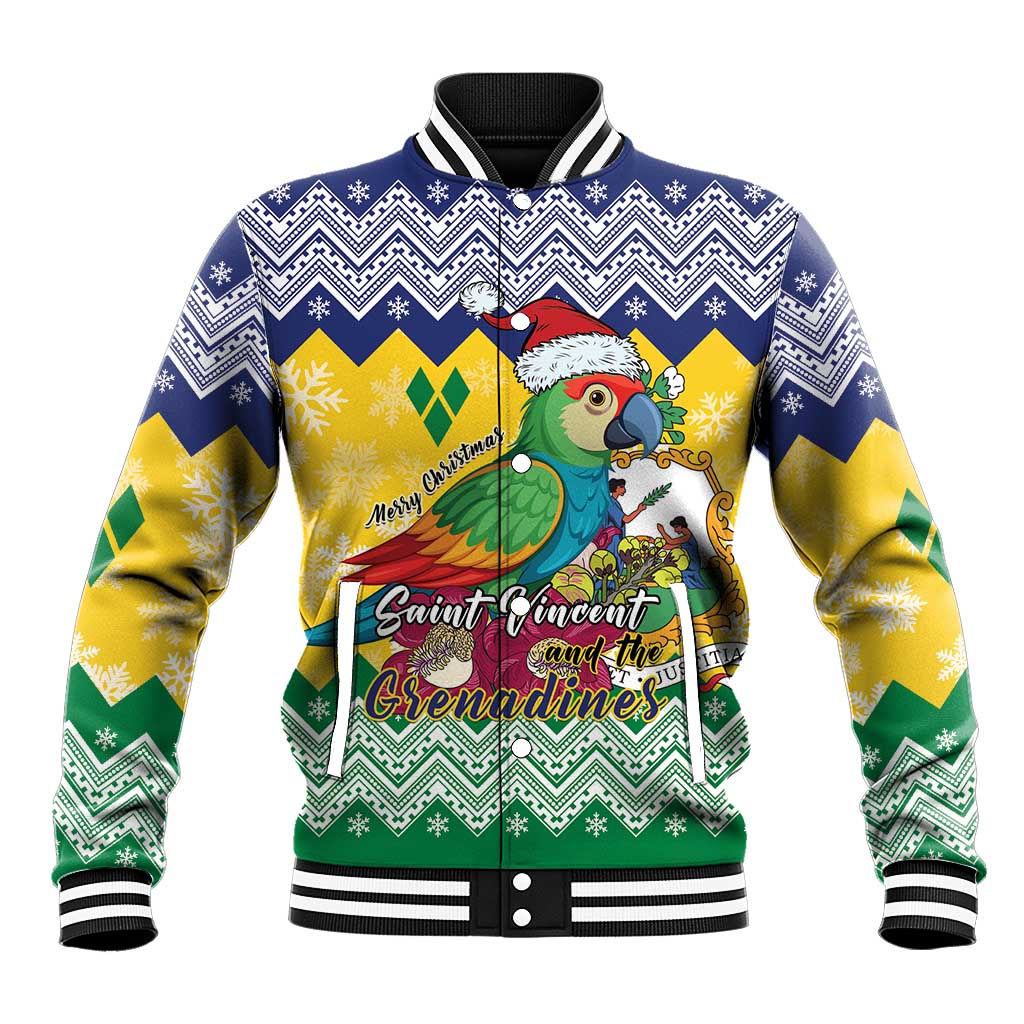 Personalized Saint Vincent and the Grenadines Christmas Baseball Jacket Santa Vincent Parrot - Wonder Print Shop