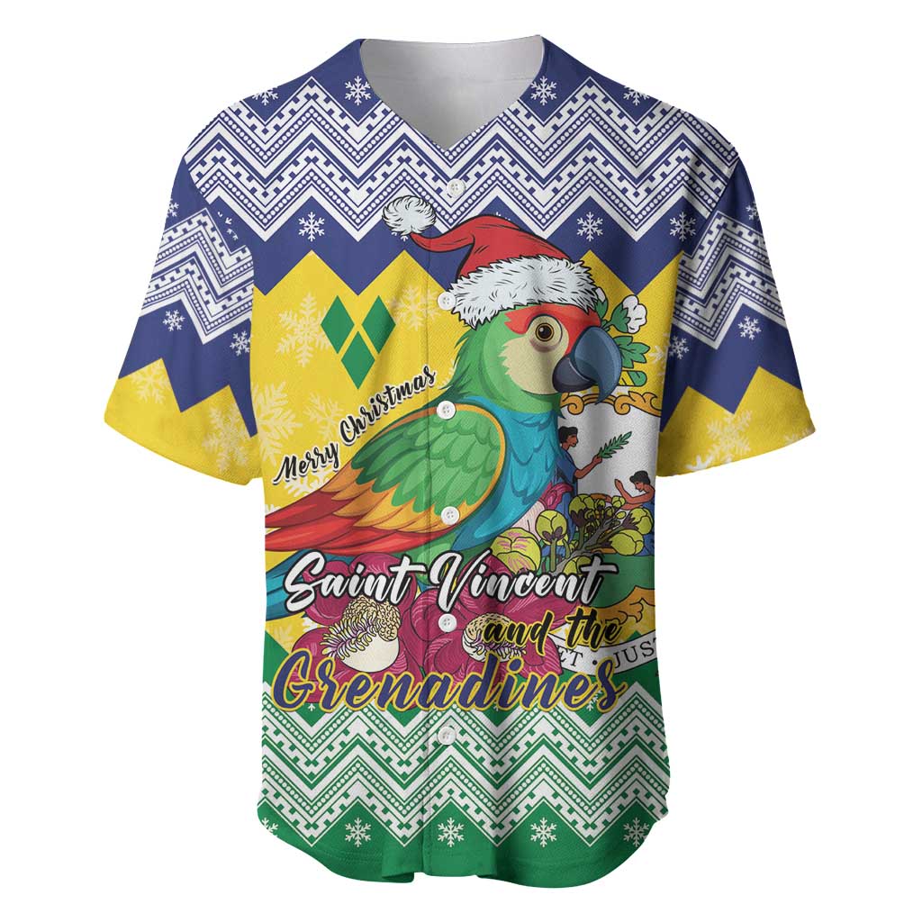 Personalized Saint Vincent and the Grenadines Christmas Baseball Jersey Santa Vincent Parrot - Wonder Print Shop