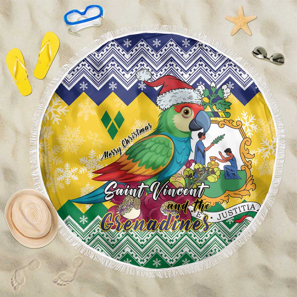 Saint Vincent and the Grenadines Christmas Beach Blanket Santa Vincent Parrot - Wonder Print Shop