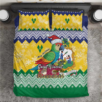 Holiday bedding set with parrot graphic; yellow/blue/green zigzags and 2 pillowcases