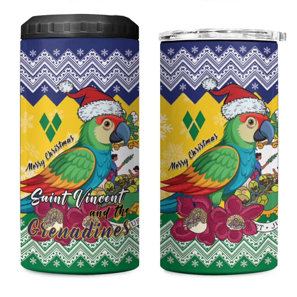 Saint Vincent and the Grenadines Christmas 4 in 1 Can Cooler Tumbler Santa Vincent Parrot - Wonder Print Shop