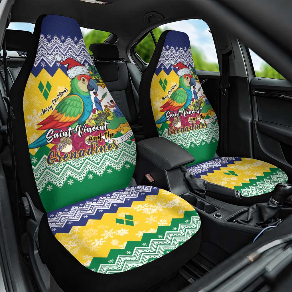 Saint Vincent and the Grenadines Christmas Car Seat Cover Santa Vincent Parrot - Wonder Print Shop