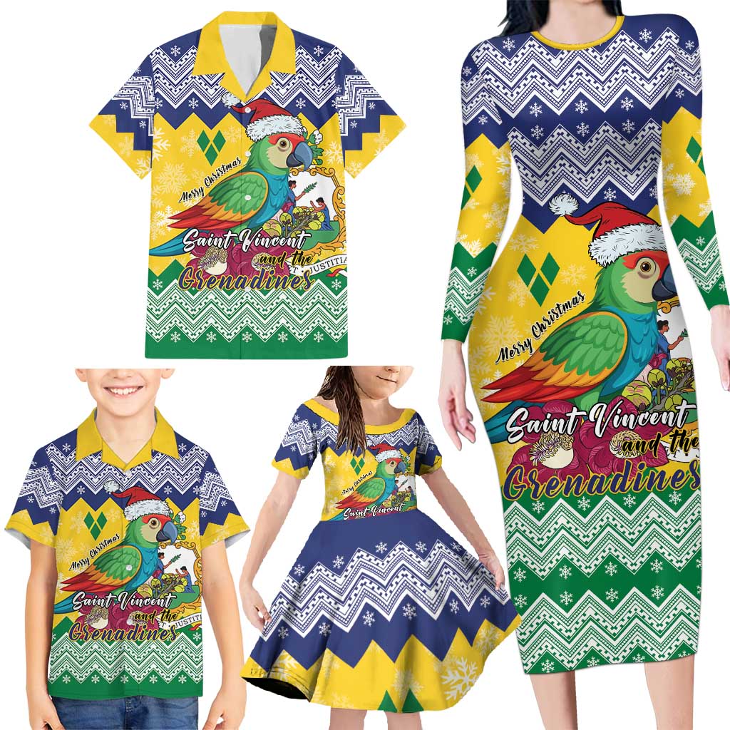 Personalized Saint Vincent and the Grenadines Christmas Family Matching Long Sleeve Bodycon Dress and Hawaiian Shirt Santa Vincent Parrot - Wonder Print Shop