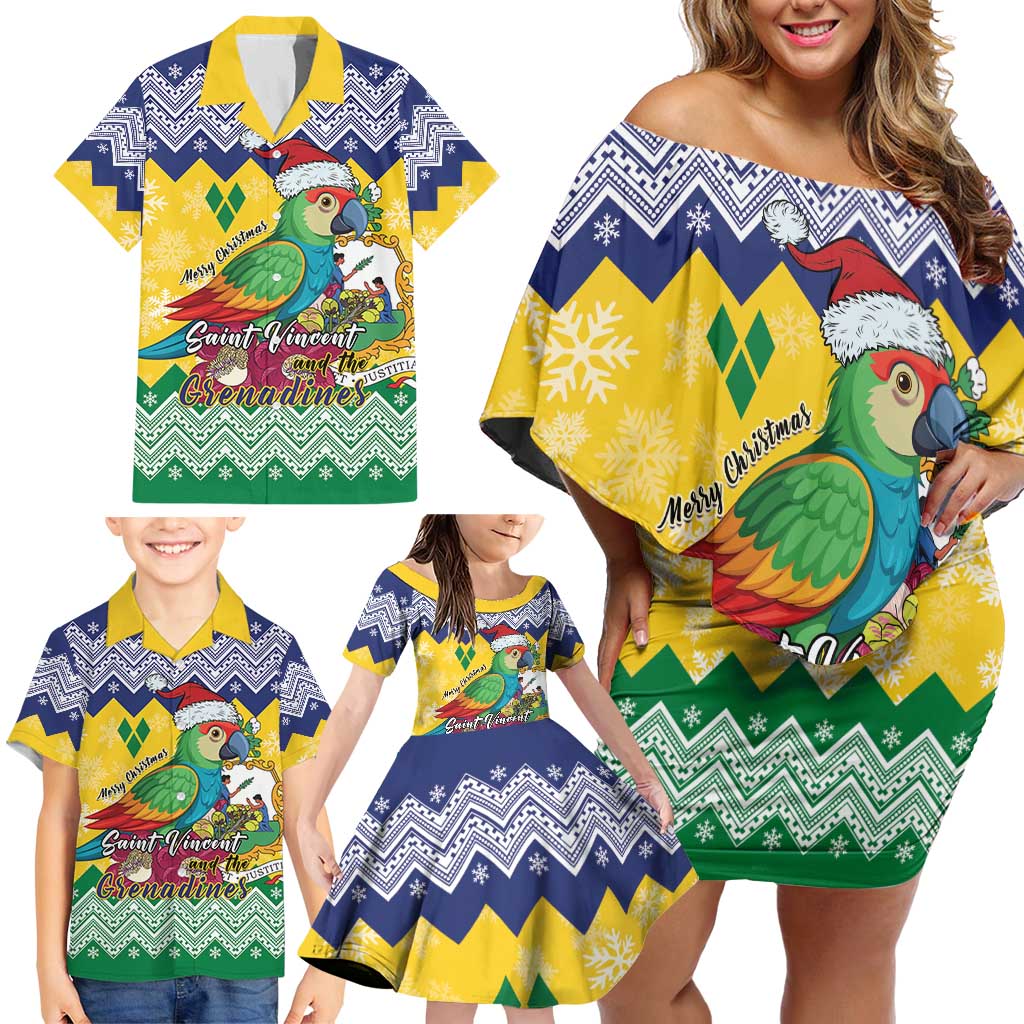 Personalized Saint Vincent and the Grenadines Christmas Family Matching Off Shoulder Short Dress and Hawaiian Shirt Santa Vincent Parrot - Wonder Print Shop