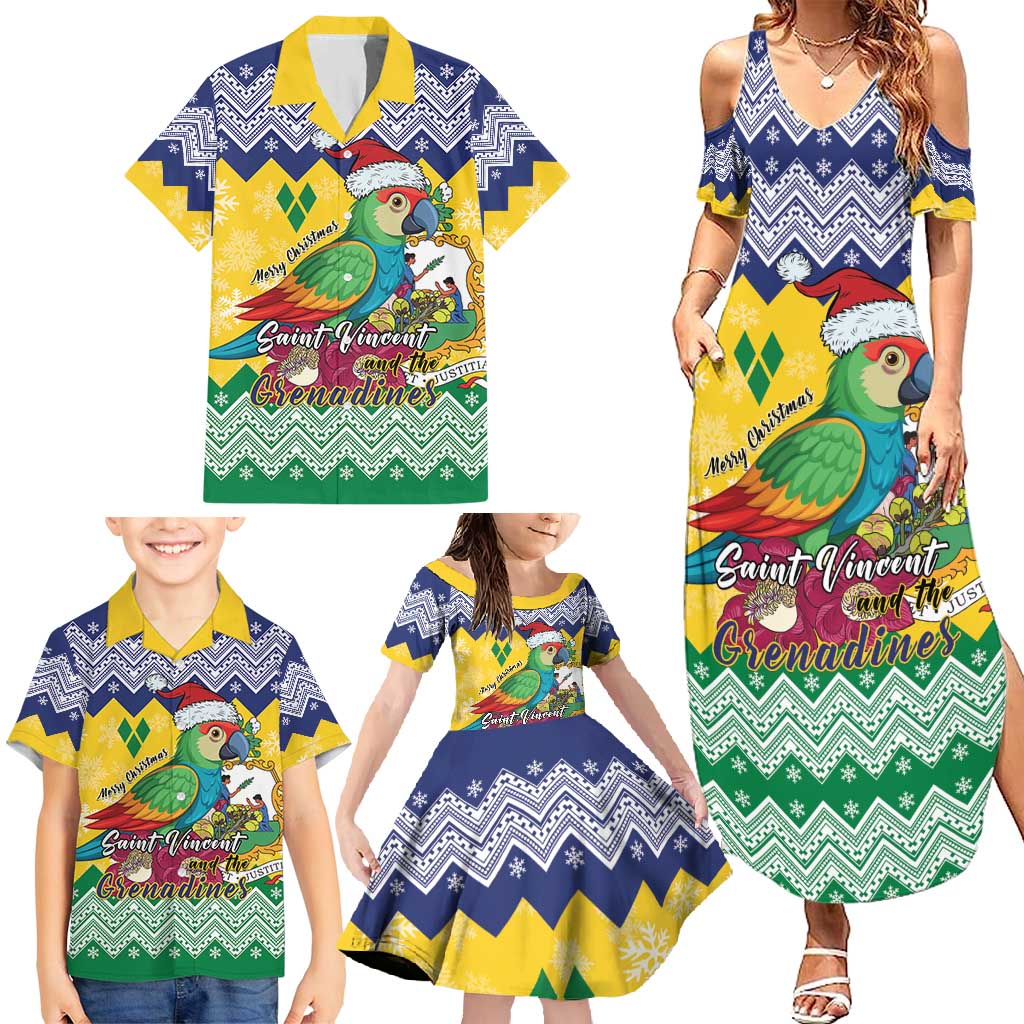 Personalized Saint Vincent and the Grenadines Christmas Family Matching Summer Maxi Dress and Hawaiian Shirt Santa Vincent Parrot - Wonder Print Shop